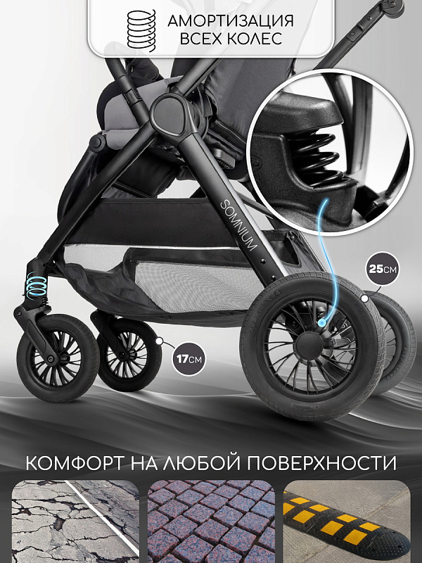 Прог. коляска с реверс. блоком Amarobaby Somnium серый.