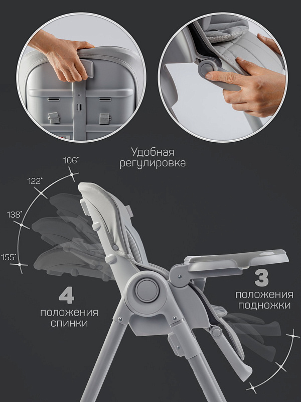 Стульчик для кормления Amarobaby Gourmet, серый